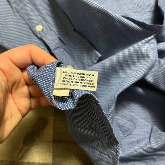 Van Heusen Pinpoint Oxford Check Print Front Button Long Sleeve Shirt Size 34/35 - Picture 6 of 6